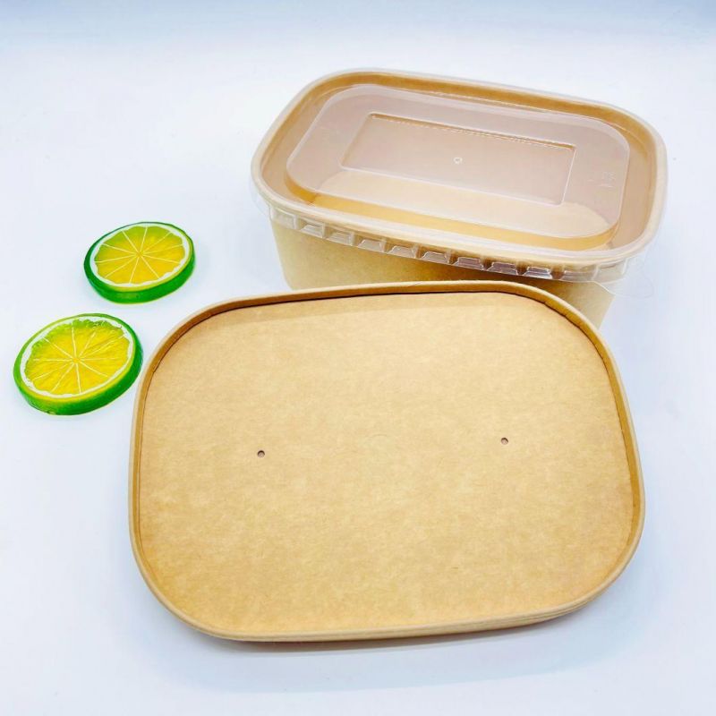 Disposable Microwavable Fruit Salad Lunch Fast Food Container Kraft Paper Rectangular Packaging Bento Food Box