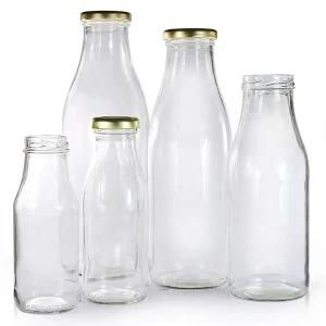 Wholesale Clear Empty Packaging 250ml 500ml 750ml1 Liter Juice Drink Glass Milk Bottle