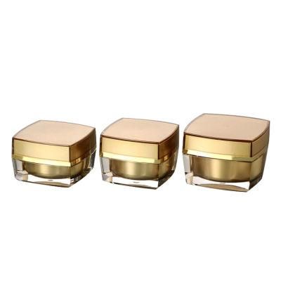 15g 30g 50g Golden Square Cosmetic Plastic Acrylic Jar for Cosmetic Packaging