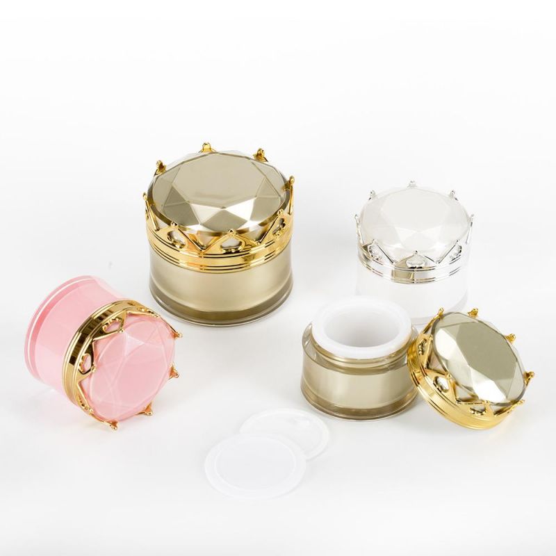 Hot Sale New Design Luxury High Quality 10g Pink Empty Acrylic Cream Jar with Crown Shape Cap