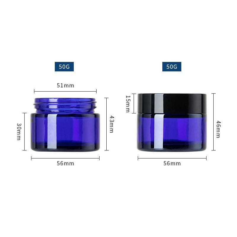 20/30/50g Blue/Green Glass Empty Cream Jar with Inner Lined for Cosmetic Packaging.