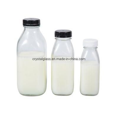 Clear Juice Milk Glass Bottle with Screw Lug Lid Cap 300ml 500ml 1000ml