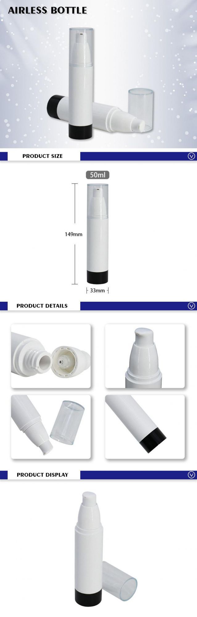 Factory Supply Skincare 50ml Plastic White and Black Airless Serum Pump Bottles