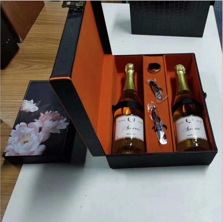 Printed Luxury Leather Wooden Package Custom Print Logo Full Color Golden Embossing Wine Gift Packing Box Liquor Packaging Box