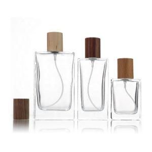 30ml 50ml 100ml French Square Perfume Glass Bottle with Wooden Cap