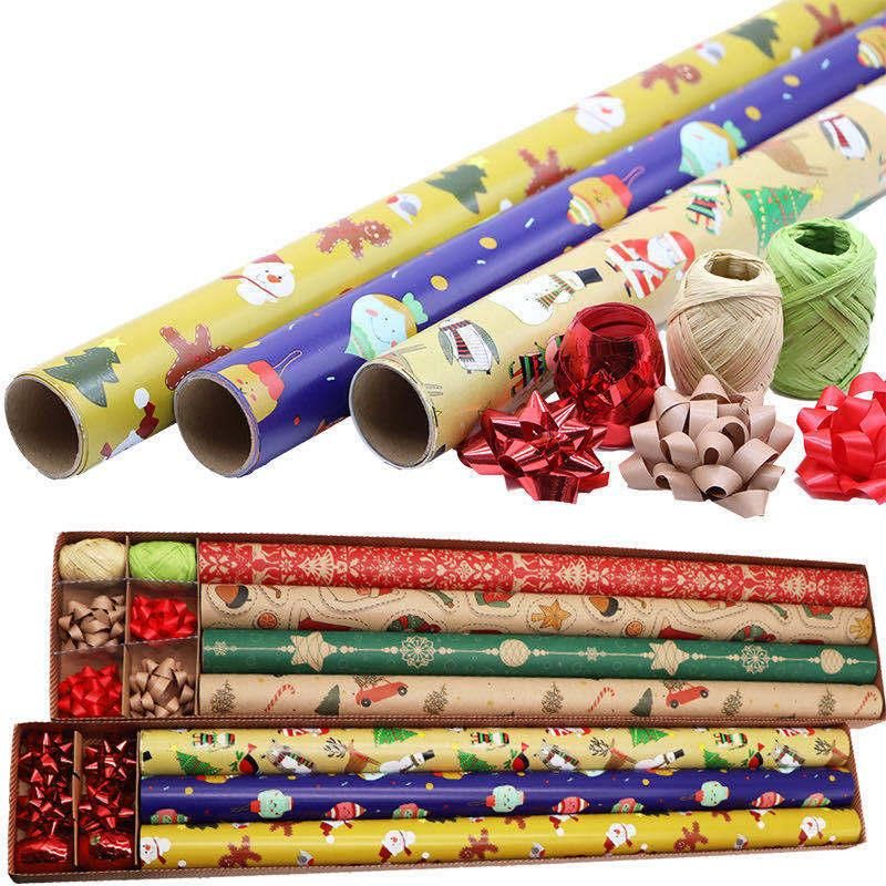 FSC White/Multi "Ugly Xmas Sweater Ornament Custom Printed Wrapping Paper Roll Gift Wrapping Paper Manufacturer Roll Wrapping Paper