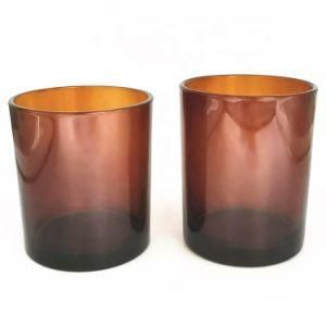 Empty Amber/Brown Glassware 200ml 300ml 6oz 10oz Candle Wax Glass Holder Jar Wide Mouth Glass Container with Wood Bamboo Lid