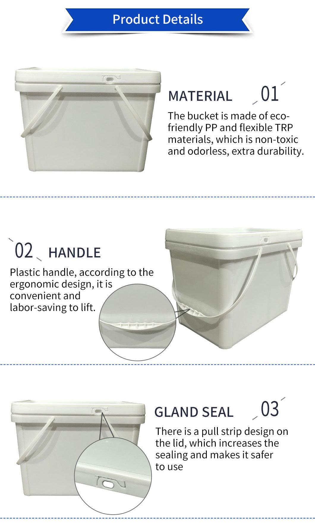 High Quality Square Plastic Bucket Pail with Lid 15liter