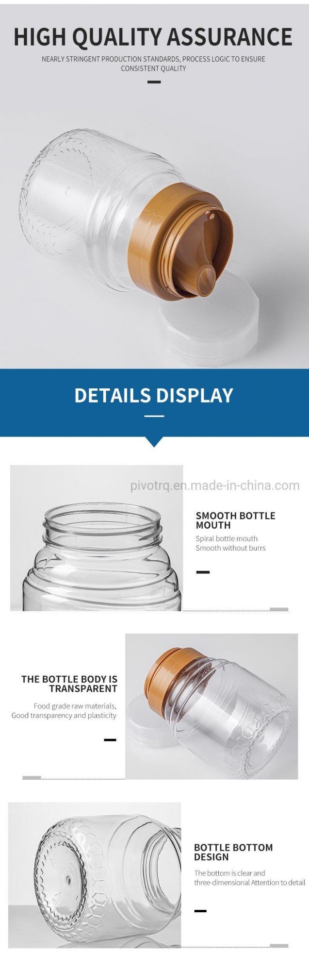 1kg Clear Plastic Bottle for Honey Packaging Food Grade Honey Jars