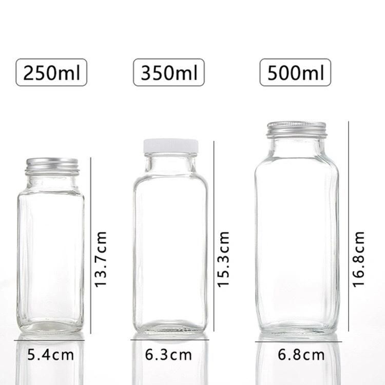 Square Empty Juice Glass Bottle 16oz Beverage Bottles Glass Beverage Bottle