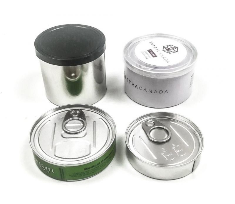 Food Grade 3.5g100ml Hand Sealable Pressitin Metal Top Tin Can with Easy Pull End and Plastic Top Cover