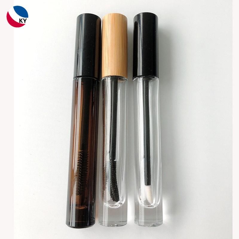 10ml Bamboo Applicator Cap Mascara Lip Gloss Container Transparent Clear Amber Glass Tube