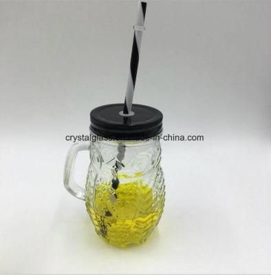 OEM Animal Shape Mason Food Glass Jar with Decorative Cap and Straw