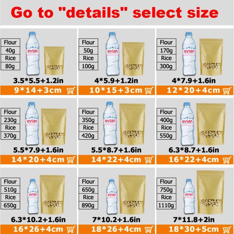 Wholesale 100 Pack Resealable Standing up Pouches Food Packaging Kraft Paper Ziplock Mylar Bags Printed Logo for Food Storage