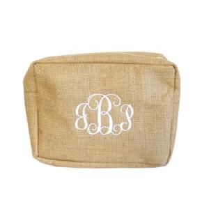 Square Jute Linen Makeup Bag Cosmetic Pouch Beach Clutch Bag