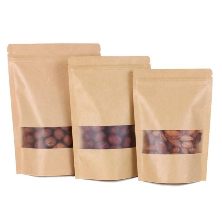 Custom Size Food Grade Brown Kraft Paper and Plastic Combined Compound Bag Snack Packaging Bag with Window