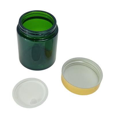 Low MOQ 100g Transparent Green Glass Face Cream Jar with Gold Lid Cylinder Airtight Cosmetic Packaging Jar