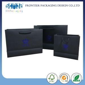 New Gold Logo Hot Foiled Stamping Black Matt Kraft Paper Bag with Cotton Rope Handles