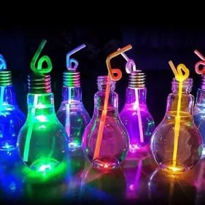 Hot Selling Juice Clear Light Bulb Pet Plastic Decorative Bottle Clear Pet Bottles Square Juice Black Cap