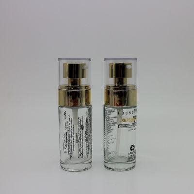 15ml Clear Glass Bottle with Pump and Over Cap for Foundation and Serum