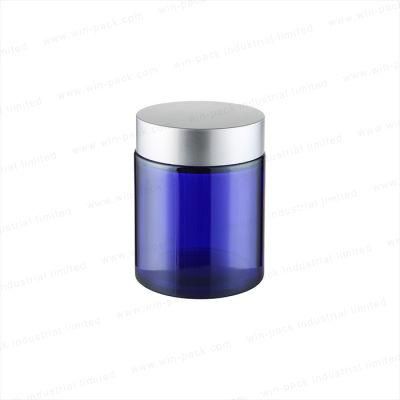 Cream Glass Jar Blue Material Bottle Round Shape with Silver Screw Cap for Skincare