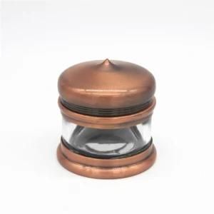 Custom High Quality Bahkoor Incense Glass Jar with Metal Cap and Base