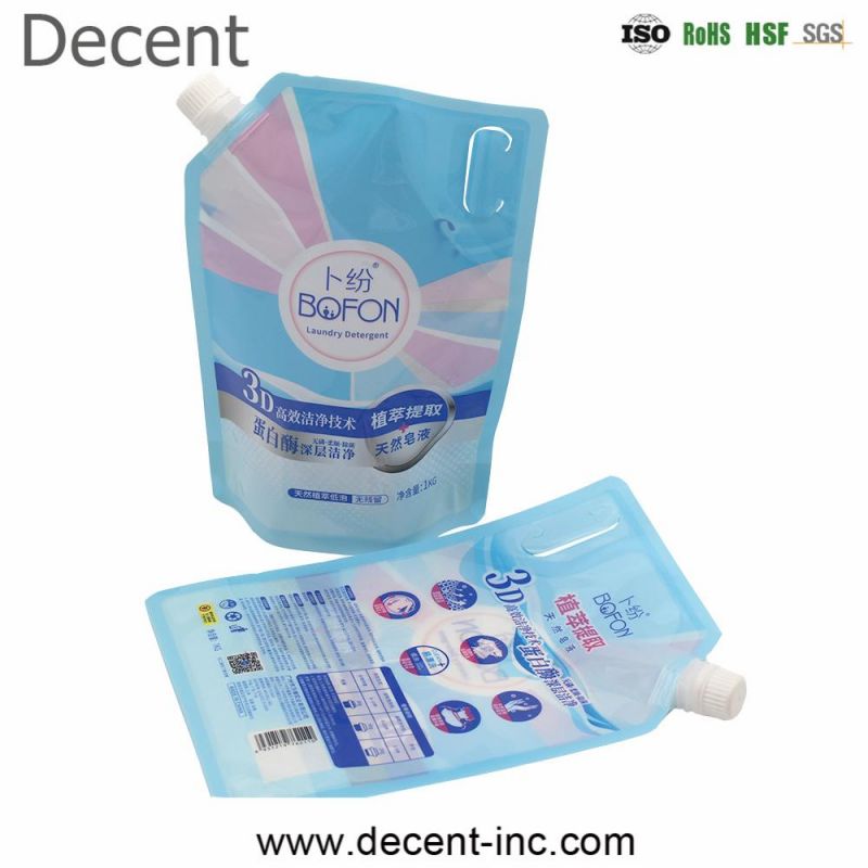 Water/ Cleanser/ Liquid/ Stand up Spout Pouch Round Corner & Hand-Held Hold Plastic Laminated Printing Packaging Bags