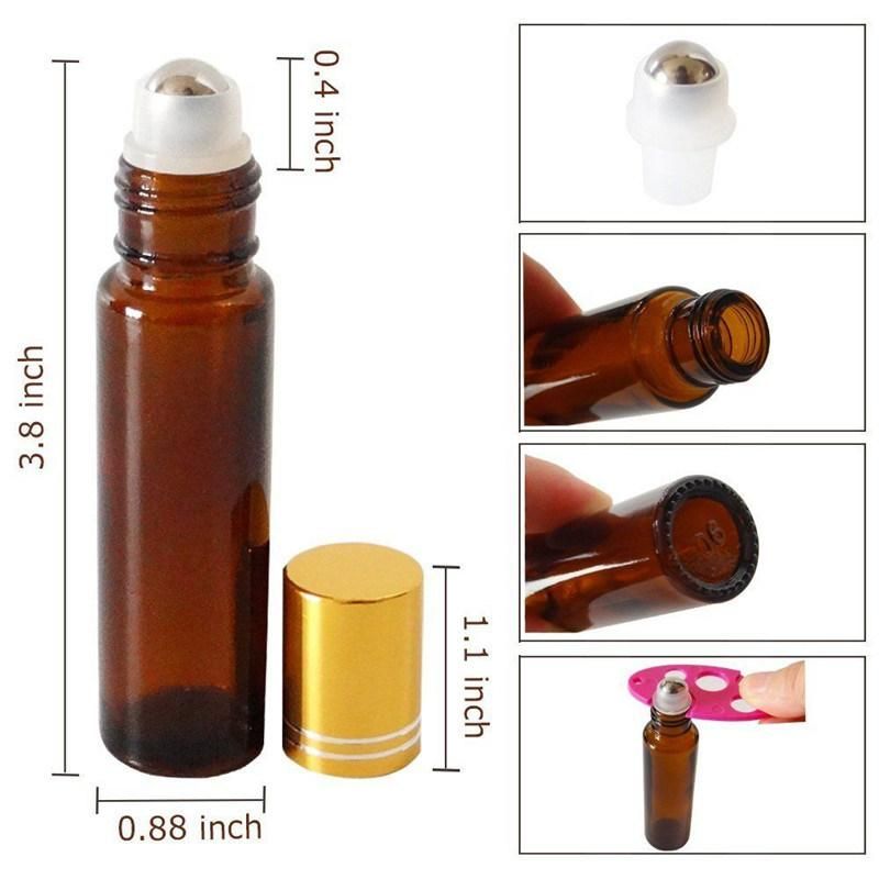 Amber Glass Roll on Bottles 15ml Essential Oil Bottle Stainless Steel Roller Ball Empty Perfume Cotainer Bottle