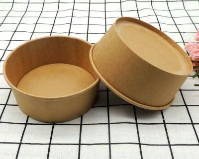 Custom Printing Kraft Craft Food Noodle Soup Packaging Disposable Take Away Takeaway Paper Salad Bowls with Lid