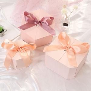 Pink Hexagon Gift Box Bow Gift Box with Hand Gift Packaging Box
