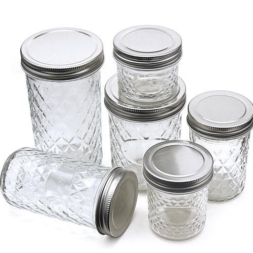 Wholesale 4oz 8oz 12oz Wide Mouth Size Quilted Mason Glass Canning Jar with Sliver Lids for Jam Jelly