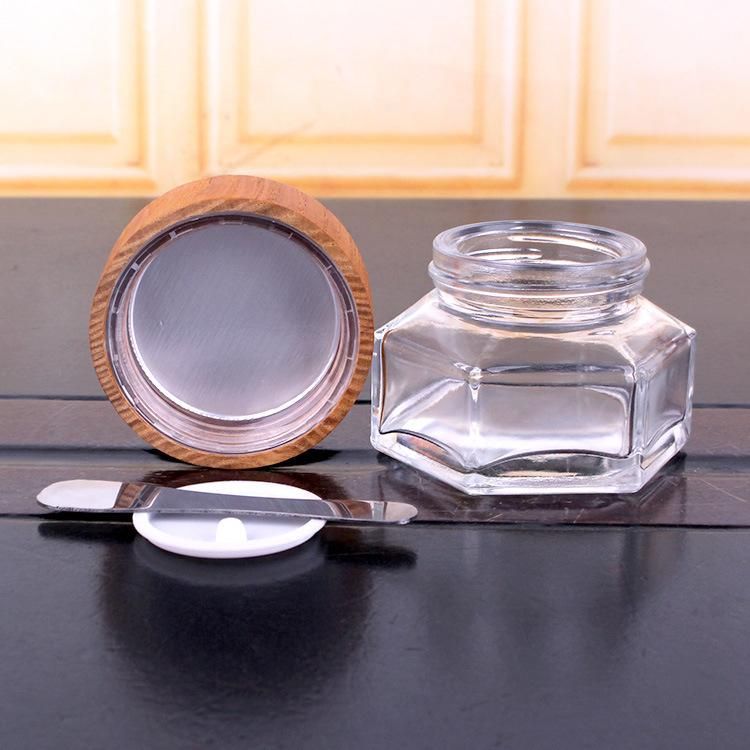 50g Hexagonal Glass Jar for Facial Collagen Mask Face Cream Cosmetic Jar with Bamboo Lid