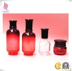 Red Glass Lotion Bottles with Black Caps