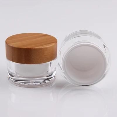 30g 50g Round Double Walled Jar Acrylic Cosmetic Cream Jar with Bamboo Lid