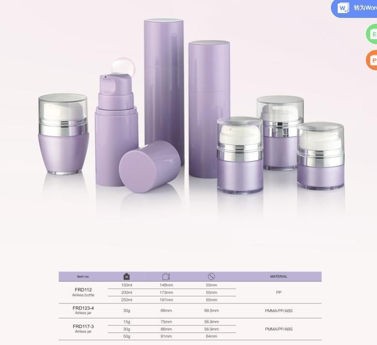 150ml 200ml 250ml Big Volume PP Matte Clear Cosmetic Airless Pump Bottle