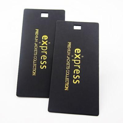 Custom Brand Logo Hang Labels Golden Foiling 1000GSM Black Cardboard Swing Paper Tags for Clothing