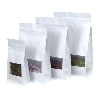 Eco-Friendly Resealable Brown Kraft Paper Flat Bottom Food Packaging Zipper Bags