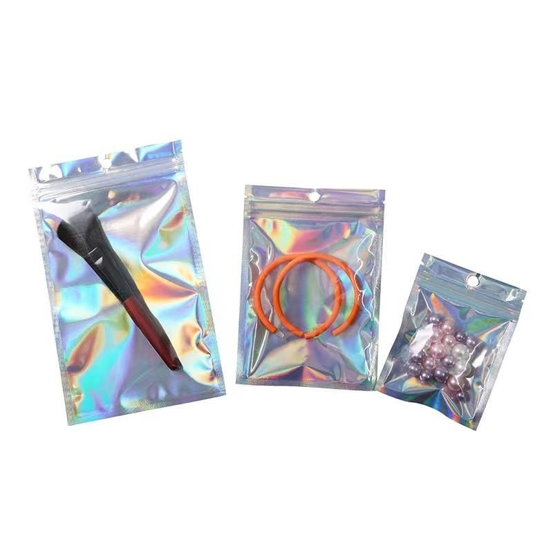 One Side Transparent Holographic Packaging Small Ziplock Mylar Hologram Packing Bags