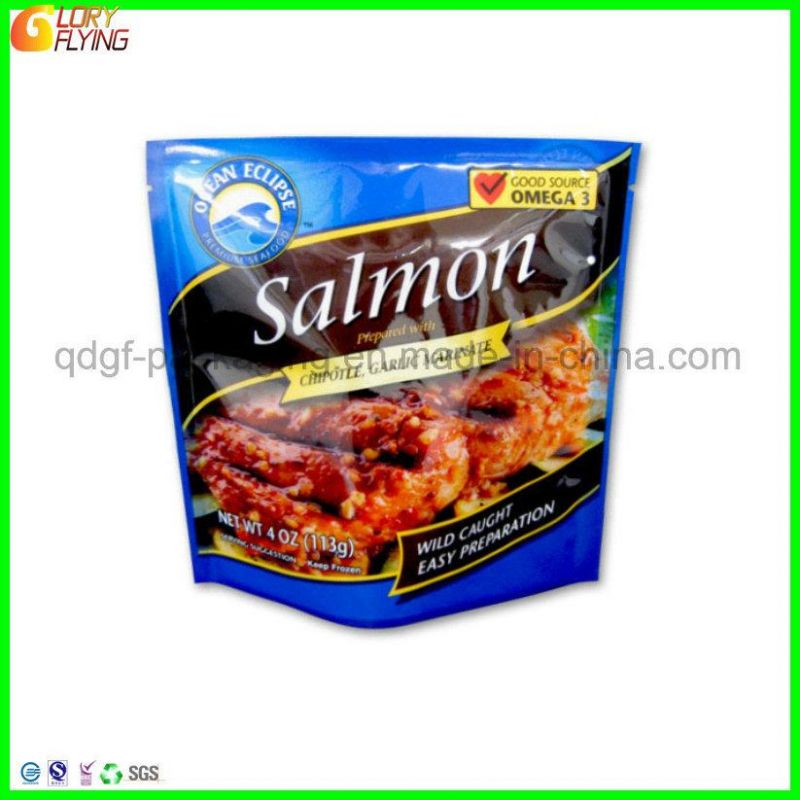 Custom Printing King Salmon Jerky Fish Bag Reusable Aluminum Foil Stand up Pouch Zip Lock Plastic Food Packaging Bags with Hanger Hole