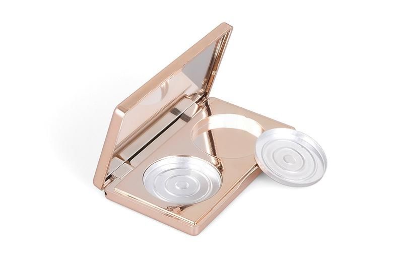 Gold Custom Logo Mini Square Beauty Make up Compact Pressed Metalized Magnetic Plastic Packaging Eyeshadow Case Makeup Palette Empty Eyebrow Case Box Container