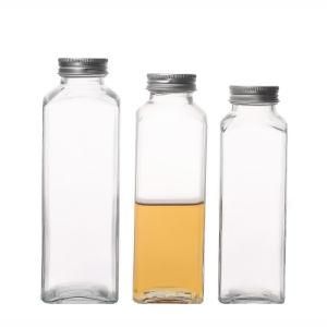 350ml 420ml 500ml Square Screw Top Clear Customize Glass Bottles with Lids Manufacturers