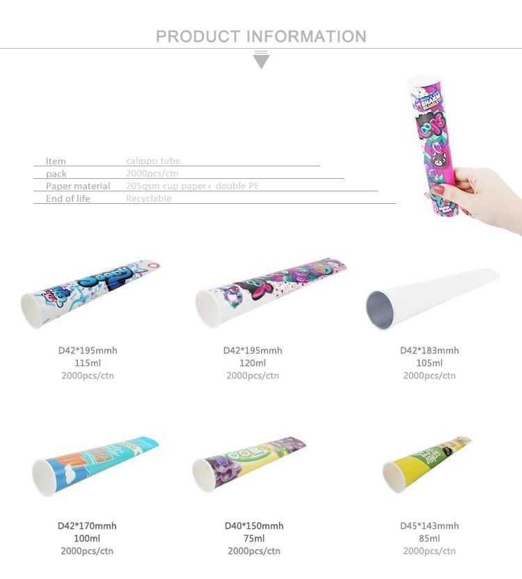 45ml 70ml 90ml 100ml 120ml Disposable Aluminium Foil Alcohol Prevent Ice Cream Paper Popsicle Customized Design Calippo Tube