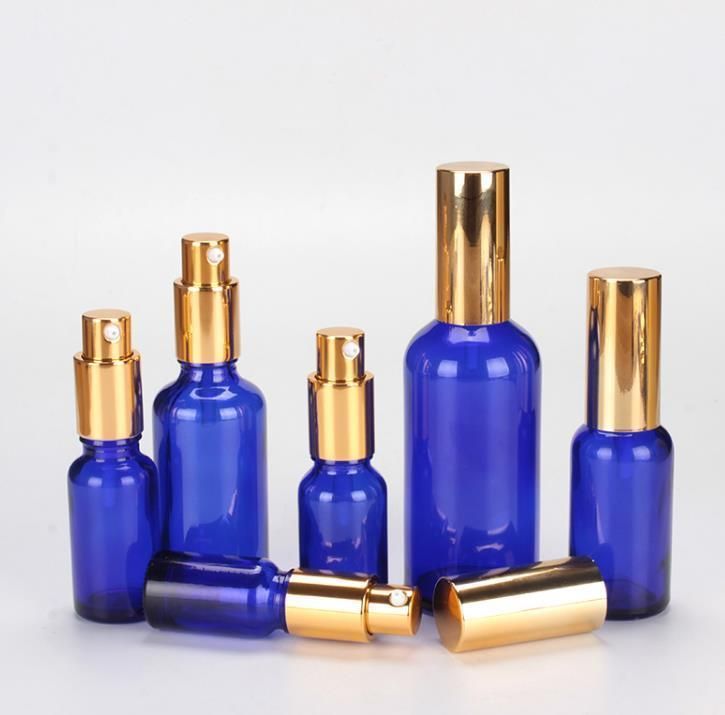30ml Cobalt Blue Cosmetic Glass Serum Bottle Essential Oil Bottle with Spray Pump