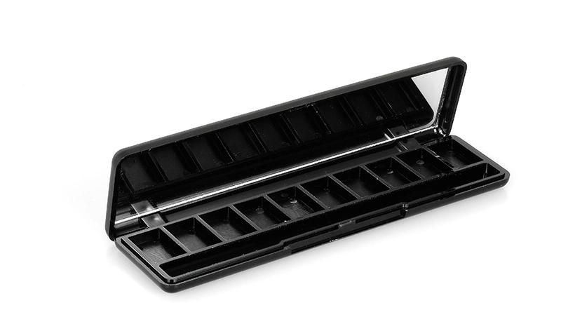 Empty 10 Hole Black Plastic Eye Shadow Palette with Brush Cosmetic Packaging with Mirror