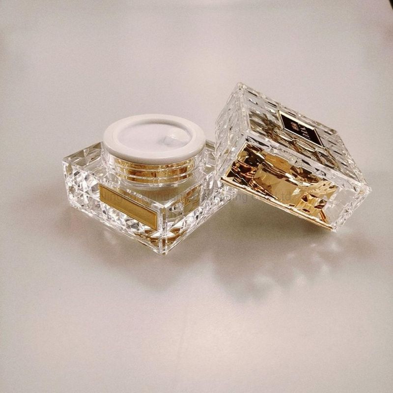 New Design Diamond Shape Gold Cosmetic Plastic Acrylic Cream Jar