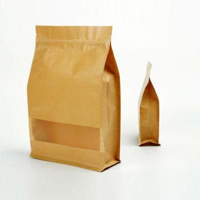 Food Grade Tea Packaging Zip Lock Flat Bottom Snack Food Kraft Paper Bag with Window