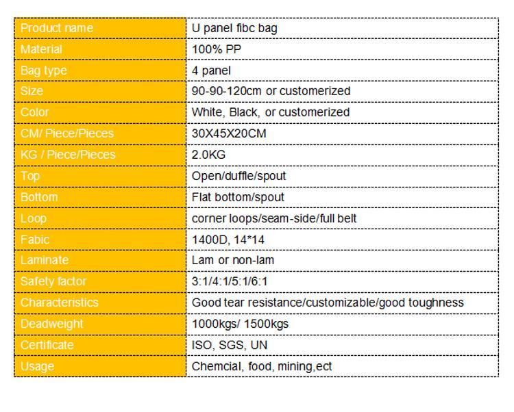 ODM OEM 100% PP FIBC Woven Bags for Sand Cement Mineral Coal