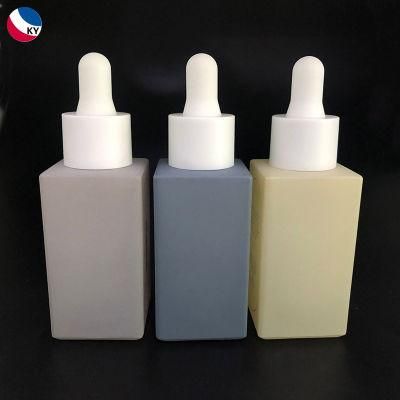 High-End Square Clear Glass Pipette Bottles 30ml 50ml 100ml Essential Oil Rectangle Glass Dropper Bottles with Pipette White Cap