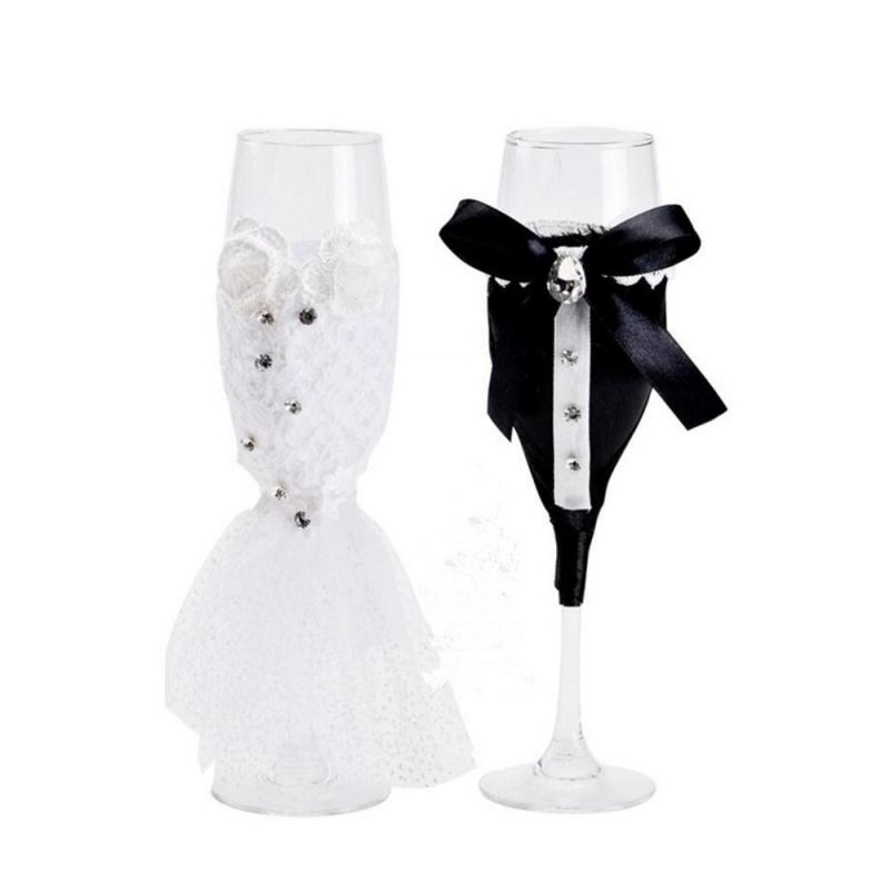 Heat-Resistant Anti-Slip Wedding Bride Groom Wine Goblet Glass Cup Cover