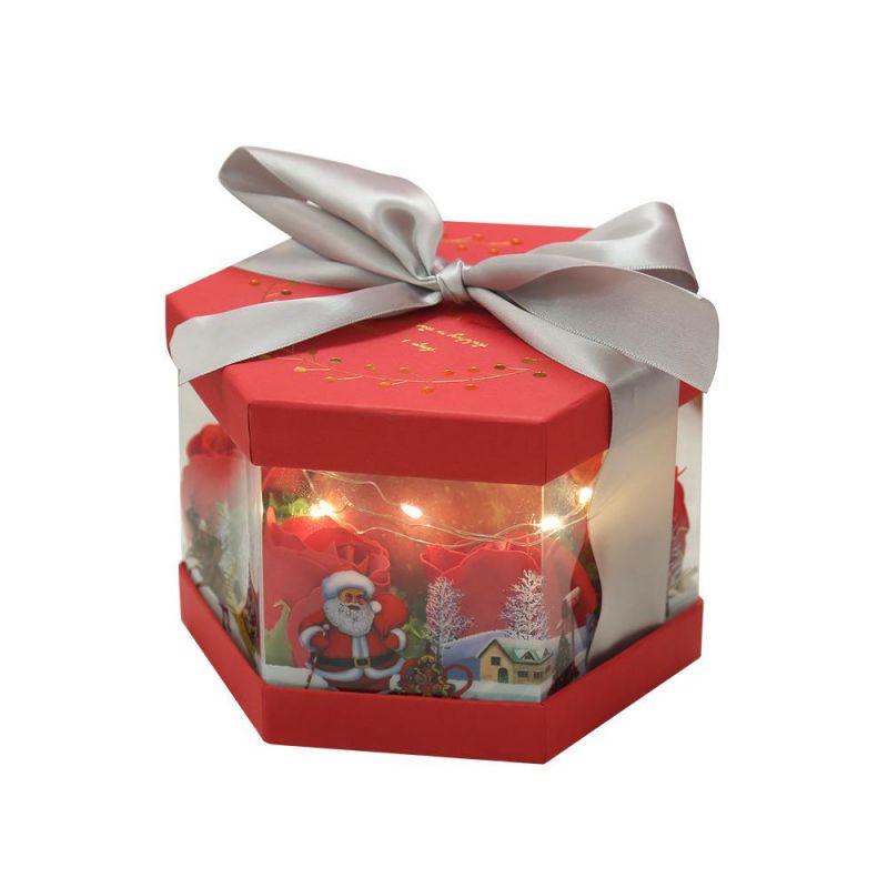 Christmas Gift Bags Cartoon Pattern Package of Foldable Portable Pet PVC Transparent Bag Red Inside Box Container